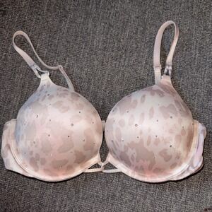 34B VICTORIA SECRET MIRACULOUS PLUNGE LEOPARD RHINESTONE BRA